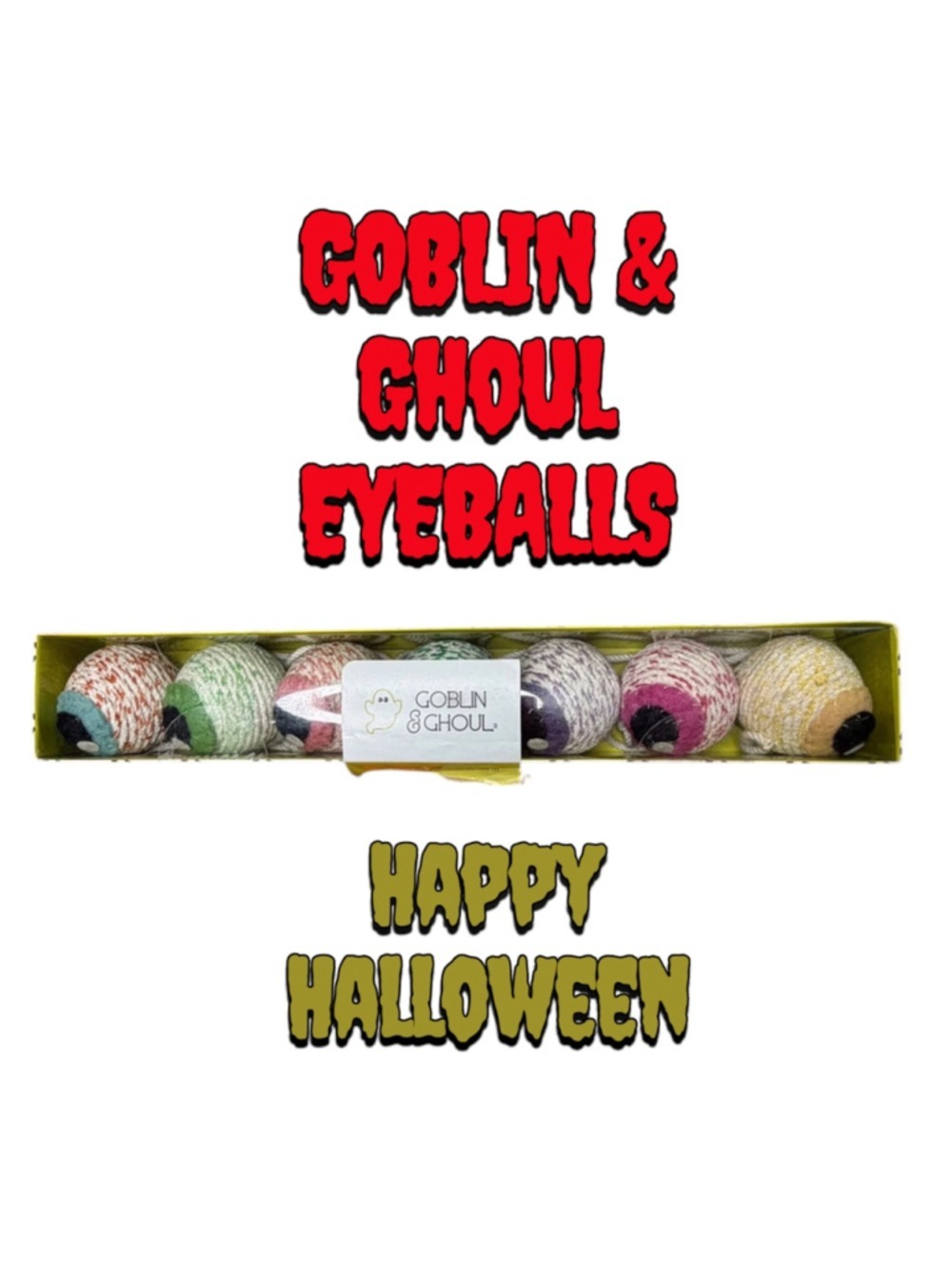 Goblin & Ghoul Halloween Garland 6 ft Multi Colored Eyeball Home Decor NIB